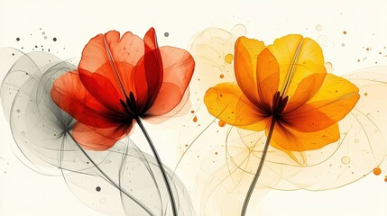 Fototapeta premium Elegant Abstract Floral Design with Red and Yellow Flowers on Soft Background