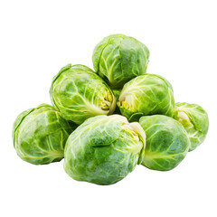Fototapeta premium Fresh Brussel sprouts clustered together on a white background for culinary presentation, Group of Brussel Sprouts isolated on white background