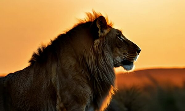 A majestic lion under sunset