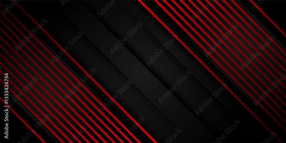 Wall mural abstract dark gray background with bright red stripes in empty space. dark colored wide abstract ban