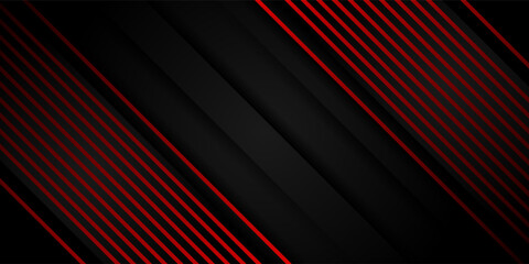 Fototapeta premium Abstract dark gray background with bright red stripes in empty space. Dark colored wide abstract banner. Vector background