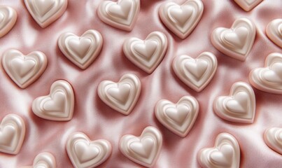 Obraz premium White hearts on pink silk, romance background, Valentine's Day use