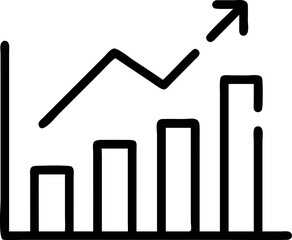 simple black and white line graph with upward trend arrow and bar chart represents growth and progress in data analysis