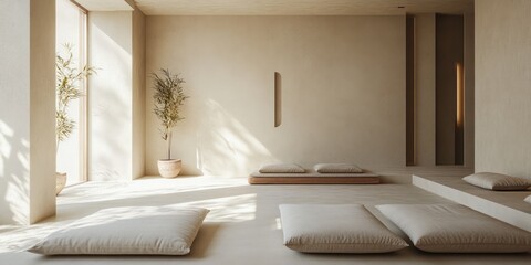 An interior space featuring pillows and decorative plants inside a room