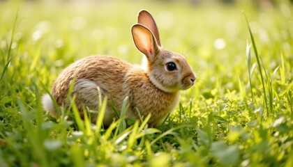 Fototapeta premium The rabbit frolicked in the tall grass of the meadow