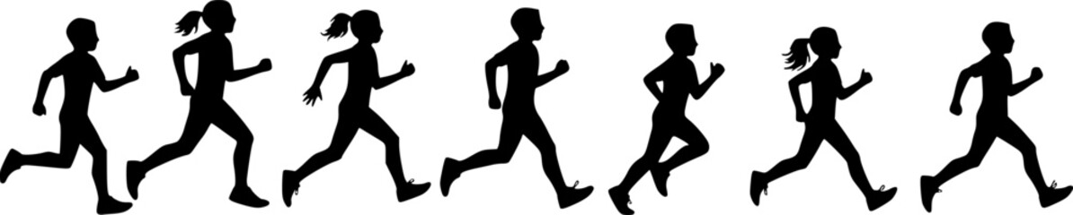 kids running silhouettes - vector
