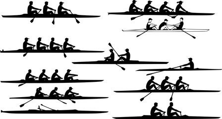 rowing silhouettes - vector

