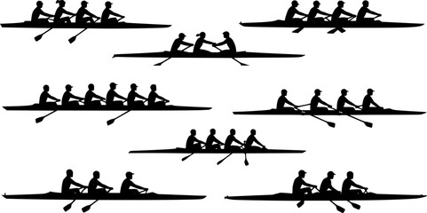 rowing silhouettes - vector 