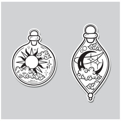 Sun and Moon Mystic Jars Outline Design