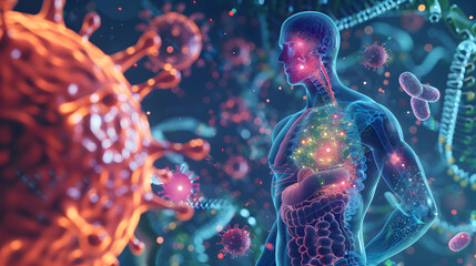 Obraz premium An Artistic Visualization of the Diverse Microbial Ecosystem inside the Human Gut