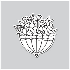 Inverted Umbrella Outline Old School Tattoo With flowers