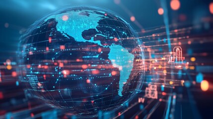 Obraz premium 3D Icon of Global Supply Chain with Digital Connection Visualization