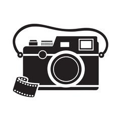 Photo camera icon, simple digital icon. Black linear icon with editable stroke on white background