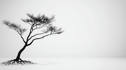 Stark Silhouette  Black and White Pine Tree  Minimalist Nature Photography