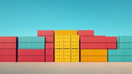 Obraz premium Stacked Shipping Containers in Minimalist 3D Illustration Style