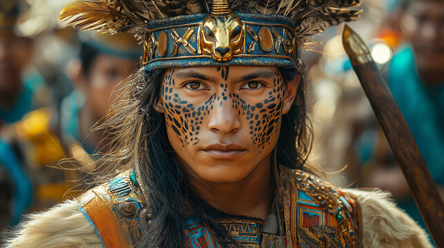 Intense Gaze of an Inca Warrior at Inti Raymi Festival, Ai generated images.