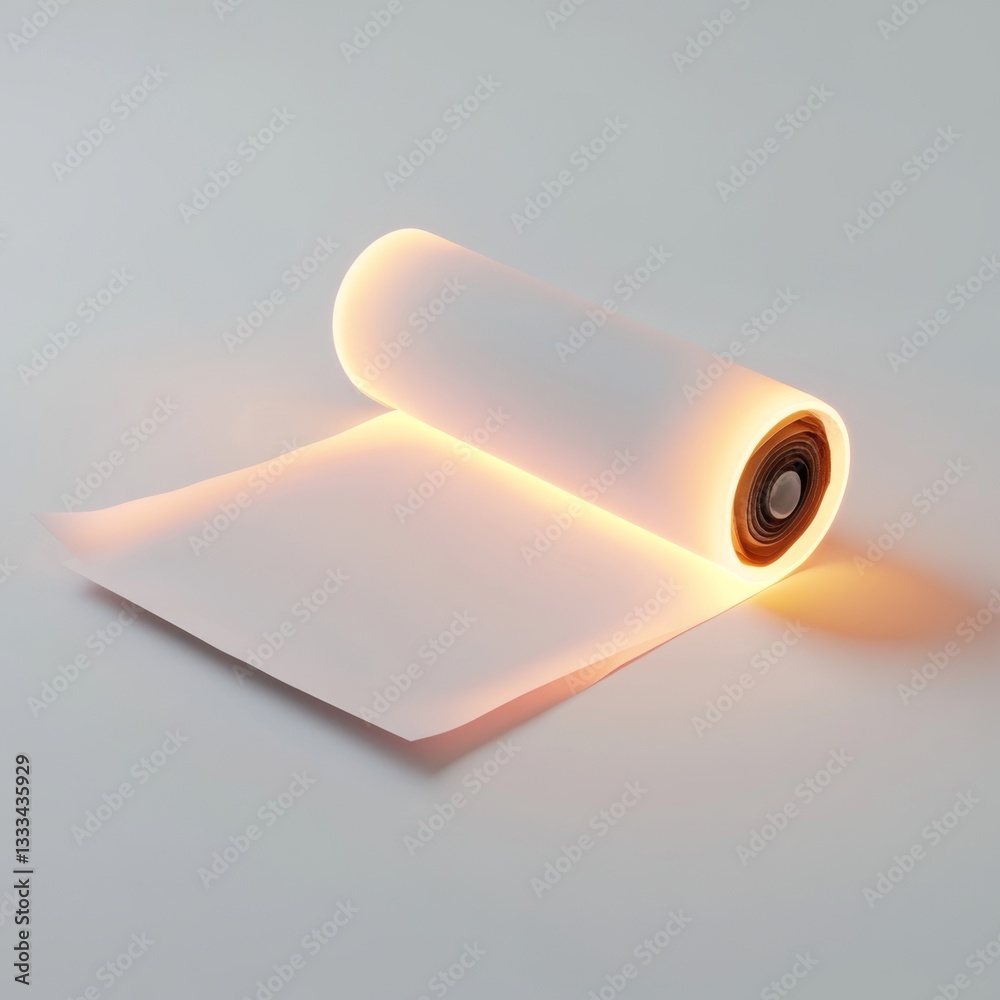 Wall mural glowing minimalist 3d render of a rolled document on a surface