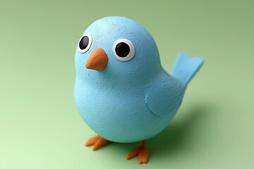 Cute Blue Bird for Green Background.