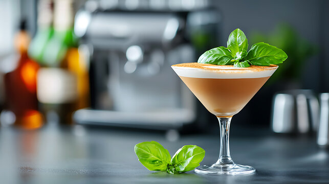 Bartender crafting espresso martinis at a modern coffee bar close-up beverage shot stylish interior warm ambience culinary art