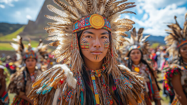 Indigenous Warrior at Inti Raymi Festival, Ai Generated images.