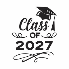Calligraphy-Style Class of 2027 with Varsity Numbers