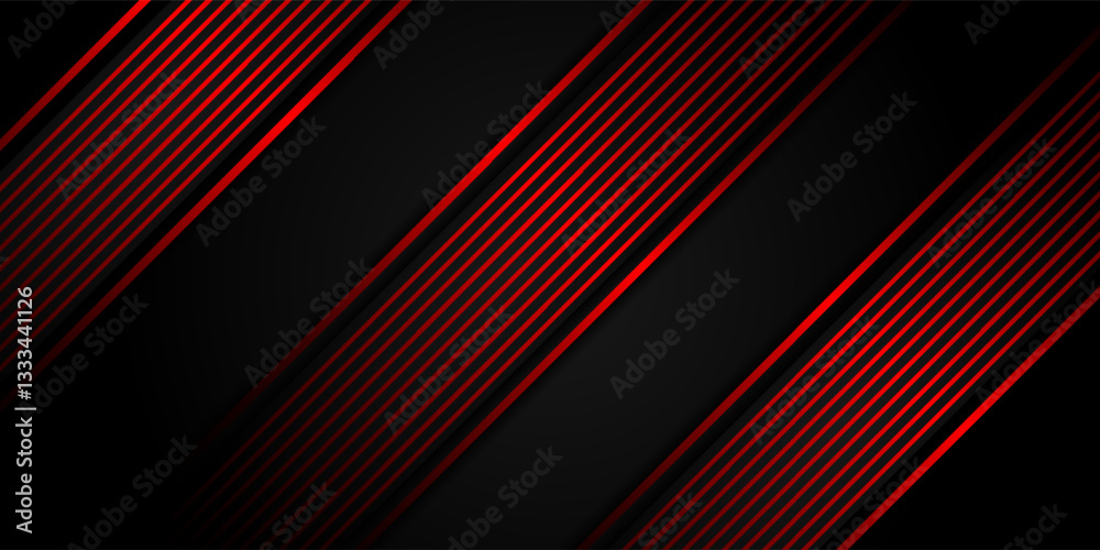 Wall mural abstract dark gray background with bright red stripes in empty space. dark colored wide abstract ban