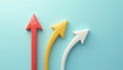 3D Colorful Arrows Pointing Up on Blue Background, Business Growth, Direction, Strategy, Choice.
