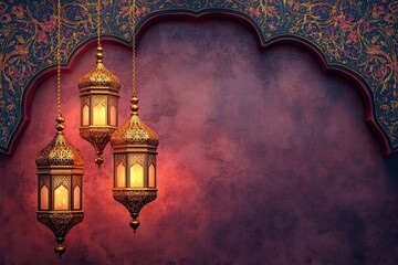 Fototapeta premium Ramadan Special Offer Banner with Lanterns and Gold Accents