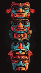 Intricate Totem Pole with Vibrant Colors