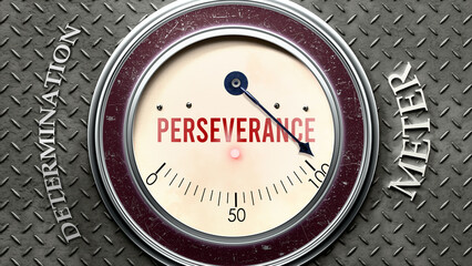 Perseverance and Determination that is hitting a full scale, showing a very high level of perseverance, overload of it, too much of it. Maximum value, off the charts.  ,3d illustration