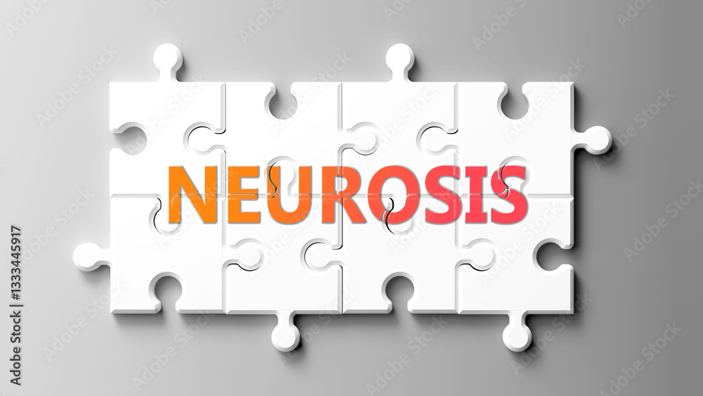 Poster neurosis complex like a puzzle - pictured as word neurosis on a puzzle pieces to show that neurosis 