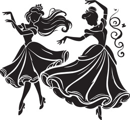 Fototapeta premium vector illustration of a dancing woman, dancing woman icon, dancing woman silhouette vector black and white