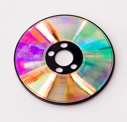 Colorful iridescent compact disc on white background