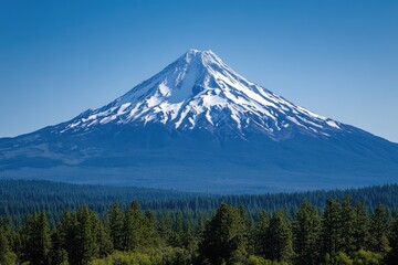 Fototapeta premium Majestic snow-capped peak overlooking a dense forest