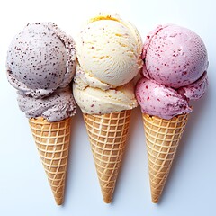 Three Ice Cream Cones for Studio Shot.