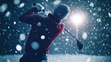 Winter Golf: A Golfer's Determination in a Snowstorm