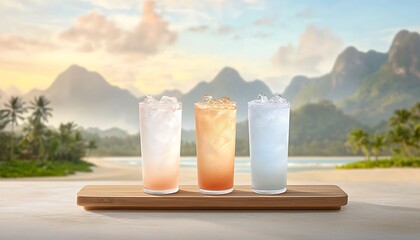 Tropical Beach Drinks Sunset View.