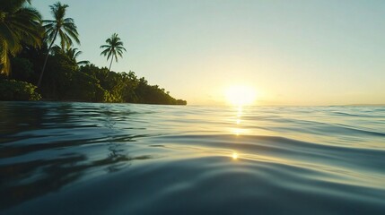 Serene Horizon View of Calm Sea Water Surface at Sunrise