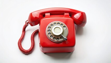Vintage Red Rotary Phone, Top View, Isolated, Tilt-Shift Miniature Effect