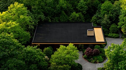 Modern Minimalist Home  Lush Greenery  Aerial View  Architectural Design