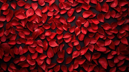Vibrant red rose petals scattered on a dark background