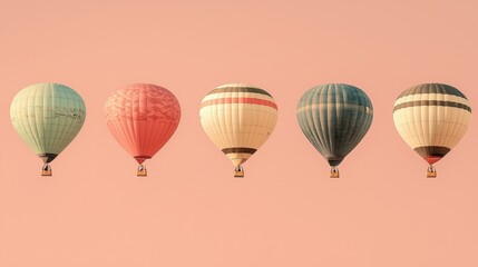 Fototapeta premium Colorful Hot Air Balloons Floating Against a Soft Pink Sky During Sunrise or Sunset