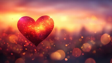 Glowing Heart Bokeh Background with Soft City Lights at Dusk