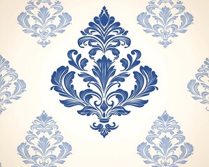 Blue Damask Pattern for Elegant Design.