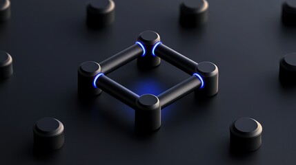 Quantum Network: A close-up shot of a quantum network with its intricate design of interconnected nodes, each emitting a soft, cool blue glow.