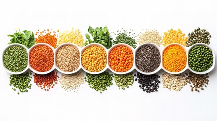 Assortment of Healthy Food Ingredients on White Background
