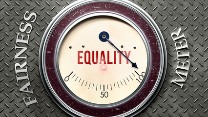 Equality and Fairness that is hitting a full scale, showing a very high level of equality, overload of it, too much of it. Maximum value, off the charts.  ,3d illustration