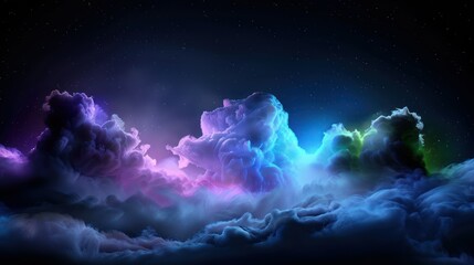 Celestial Symphony: An ethereal display of colorful, billowing clouds dominates a serene, darkened sky, evoking a sense of wonder and tranquility.