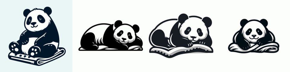 Panda laying on a blanket vector outline drawing shows a peaceful giant panda resting comfortably on a soft blanket