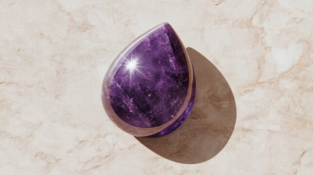A deep violet sugilite gemstone, polished to perfection, resting on a neutral-toned background.